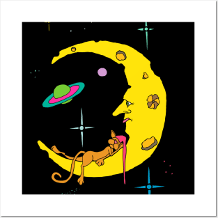 Cat Sleeping on the Moon Posters and Art